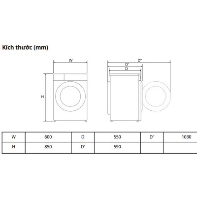 Kích thước Máy giặt  sấy LG FB1209D5M