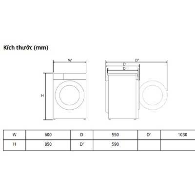 Kích thước Máy giặt sấy LG FB1209D5W