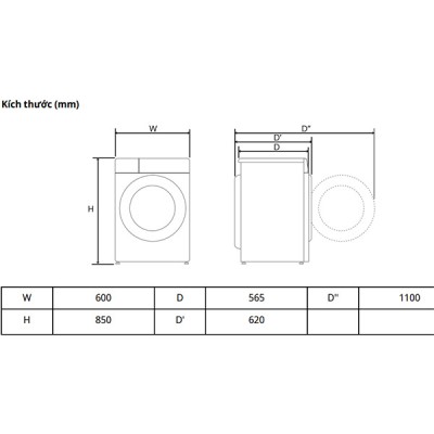 Kích thước Máy giặt sấy LG FV1410D4M1
