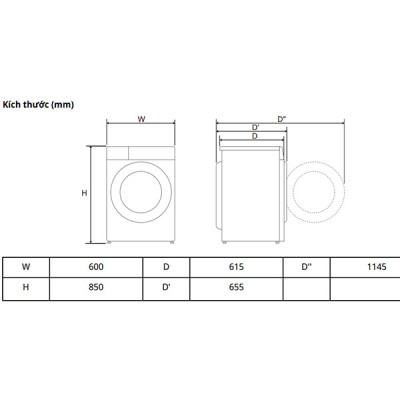 Kích thước Máy giặt sấy LG FV1414H3BA