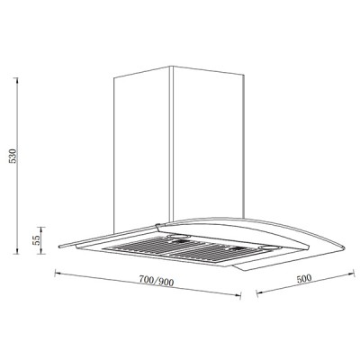 Kích thước Máy hút mùi kính cong áp tường Grandx GX H70C55