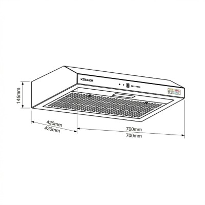 Kích thước Máy hút mùi Kocher  K-6070PRO