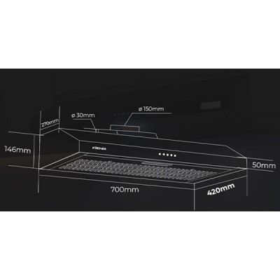 Kích thước máy hút mùi Kocher K-6070V