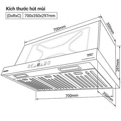 Kích thước MÁY HÚT MÙI Kocher TURBO X-988N