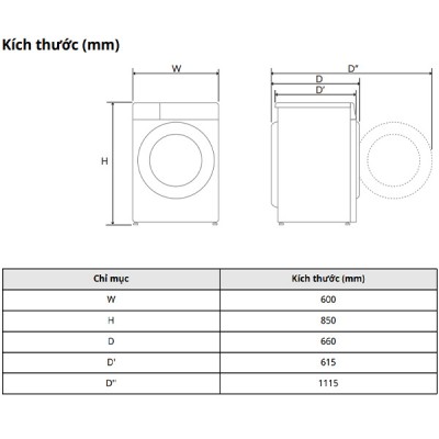 Kích thước Máy sấy LG DVHP50B
