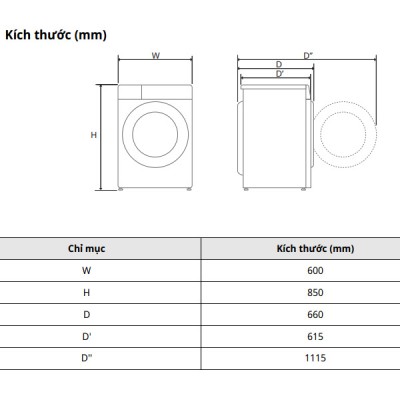 Kích thước Máy sấy LG DVHP50W