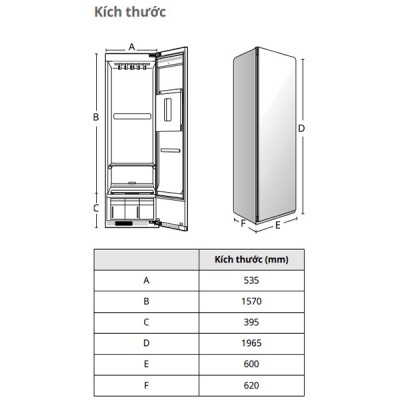 Kích thước Tủ chăm sóc quần áo LG SC5GMR8GH