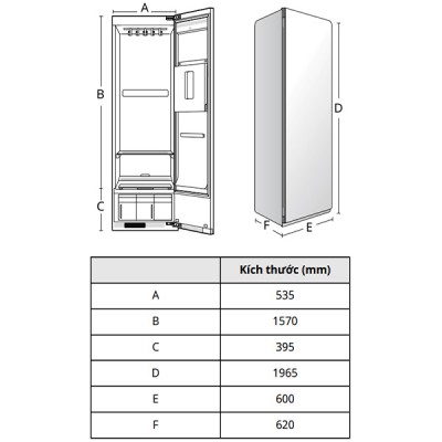 Kích thước Tủ chăm sóc quần áo LG SC5MNR4G