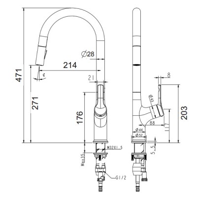 Kích thước Vòi rửa chén Grandx GXF17