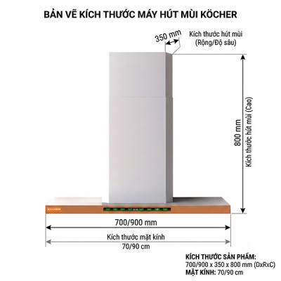 Kích thước Máy hút mùi Kocher LUVIA PREMIUM 900
