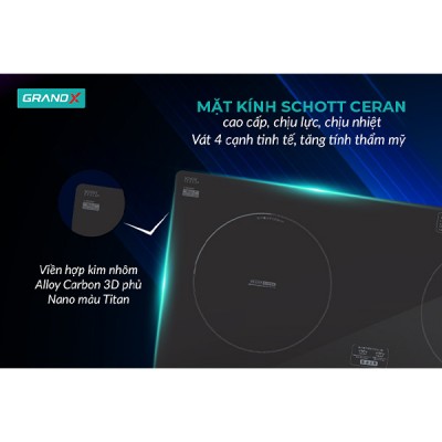 Mặt kính Bếp từ 2 vùng nấu Grandx GX IP876JP