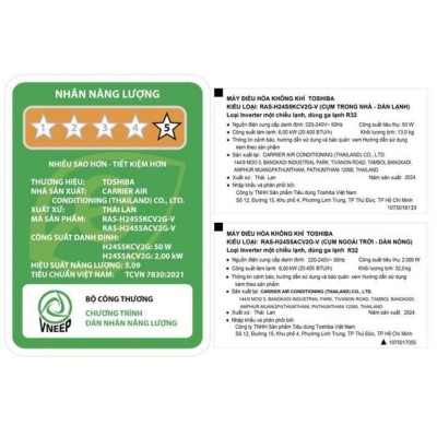Nhãn năng lượng Toshiba RAS-H24S5KCV2G-V