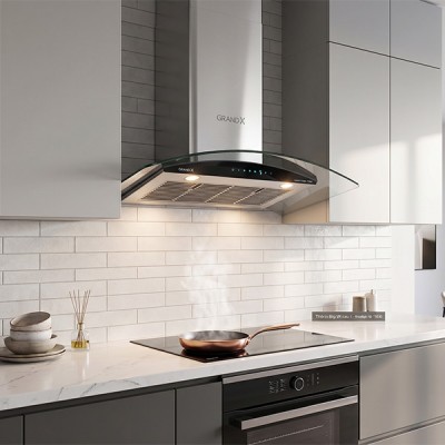 Phối cảnh Hút mùi kính cong áp tường Grandx GX H70C62