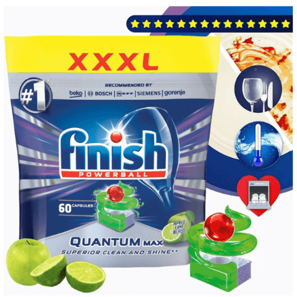 Viên rửa bát Finish Quantum Max apple&lime; FVQT60AP 60 viên