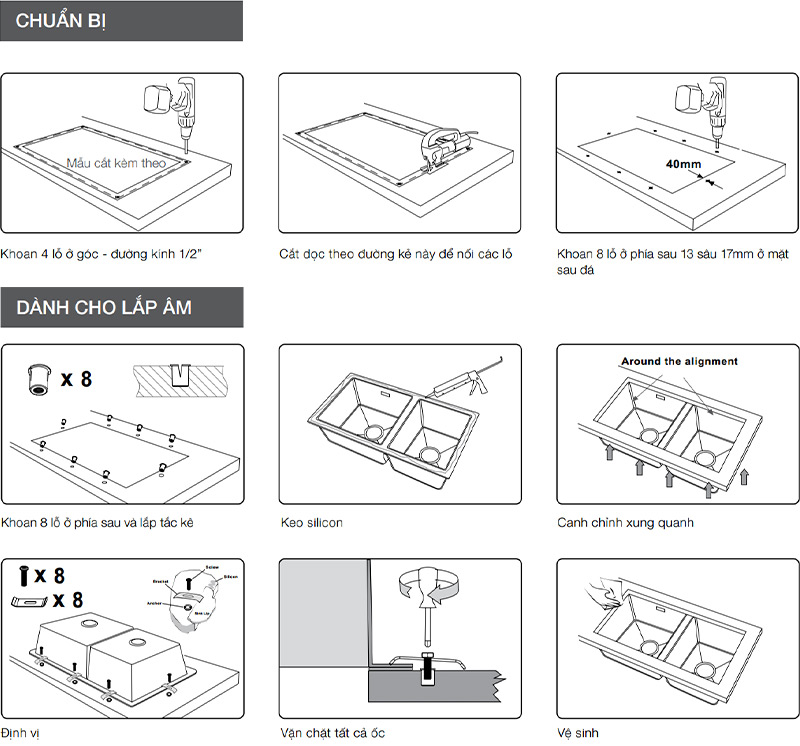hướng dẫn lắp đặt Chậu rửa chén Hafele 567.24.477 âm