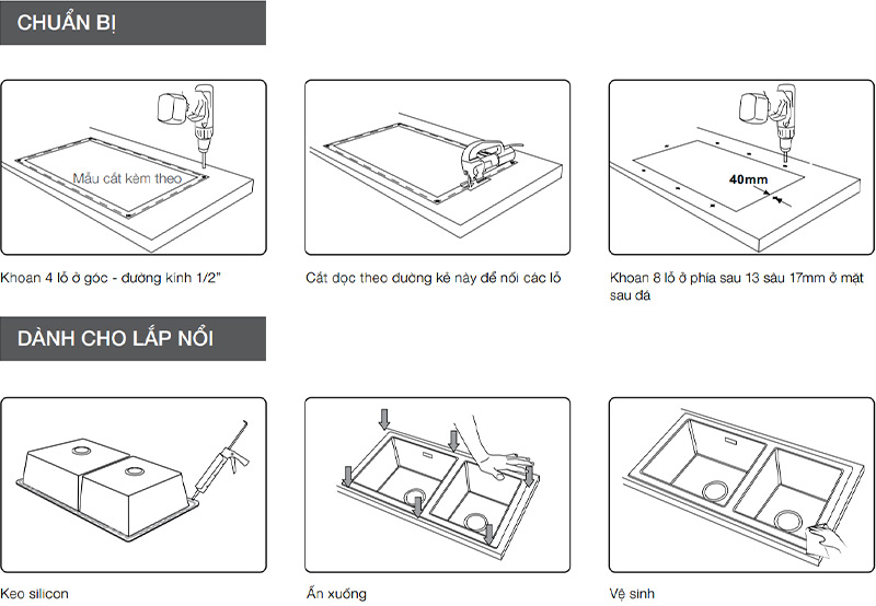 hướng dẫn lắp đặt Chậu rửa chén Hafele 567.24.477 nổi