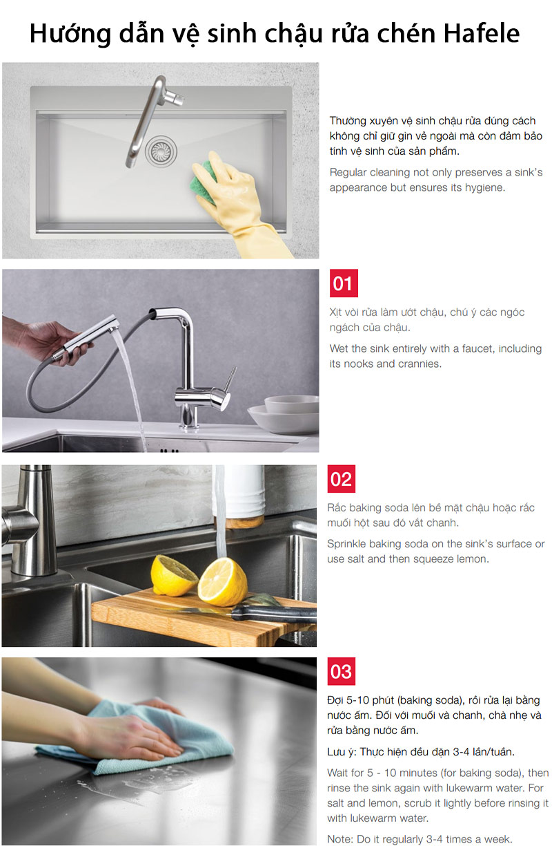 Hướng dẫn vệ sinh Chậu rửa chén Hafele 567.24.477