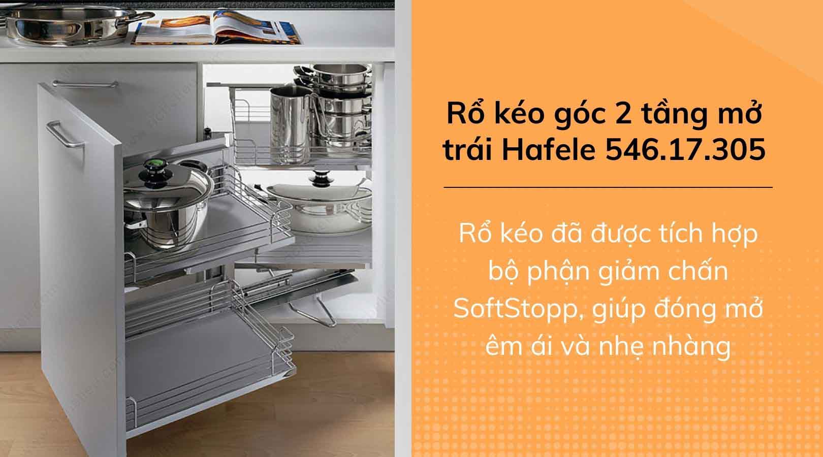 Thông tin chi tiết về rổ kéo góc 2 tầng mở trái Hafele 546.17.305