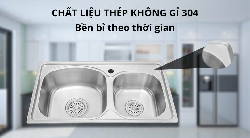 Chất liệu thép không gỉ 304 - Chậu rửa chén Malloca MS 1011P