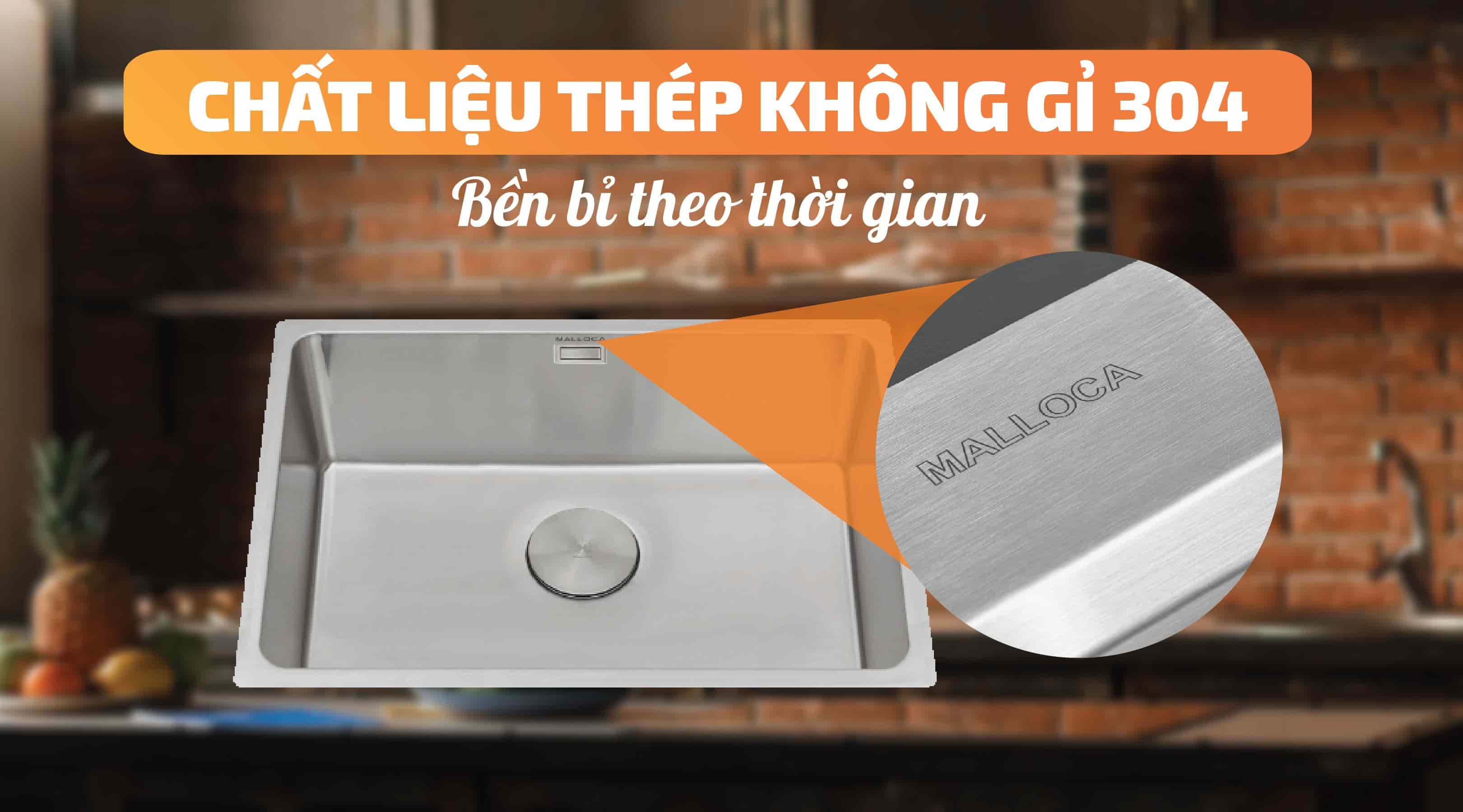 Chậu 1 Hố Malloca MS 6070 Chất Liệu Thép Không Rỉ 304 Bền Bỉ Khuyến Mãi Lớn