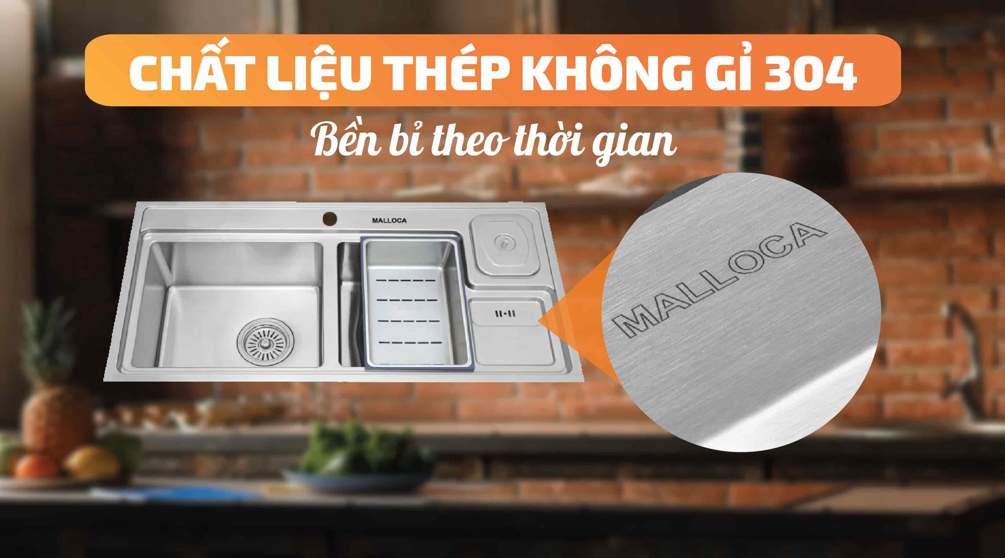 Chậu Inox 2 Hố Malloca MS 8817N Chất Liệu Thép Không Gỉ 304 Trả Góp 0%