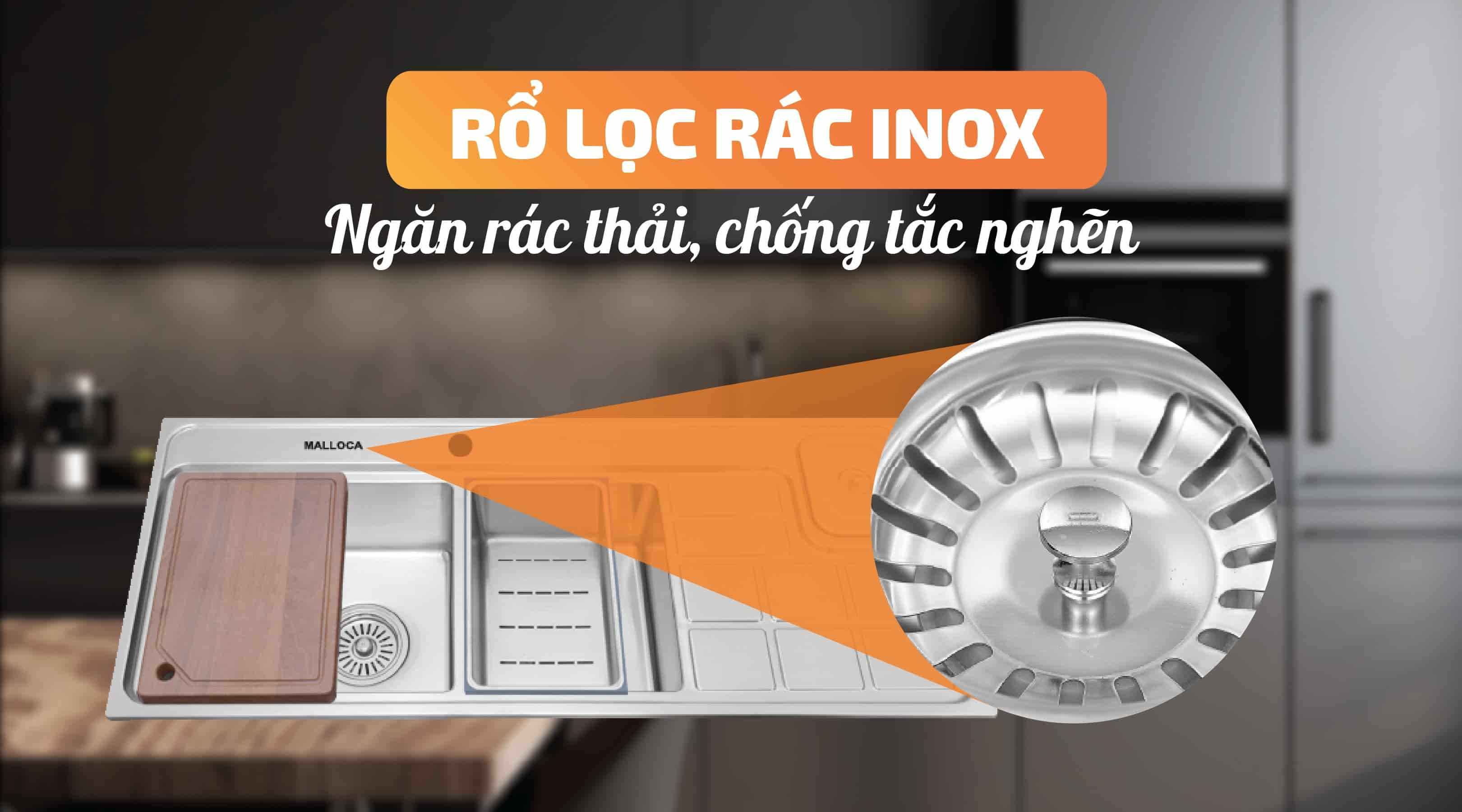 Chậu rửa chén Malloca MS 8817 N - Rổ lọc rác inox