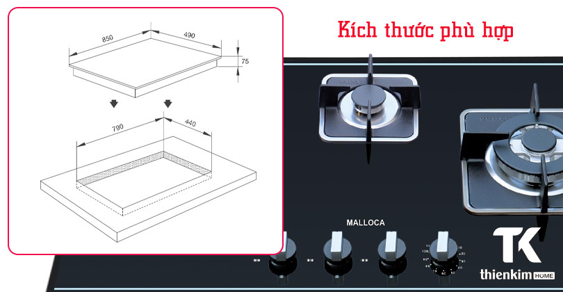 Kích thước bếp gas Malloca AS 9403B