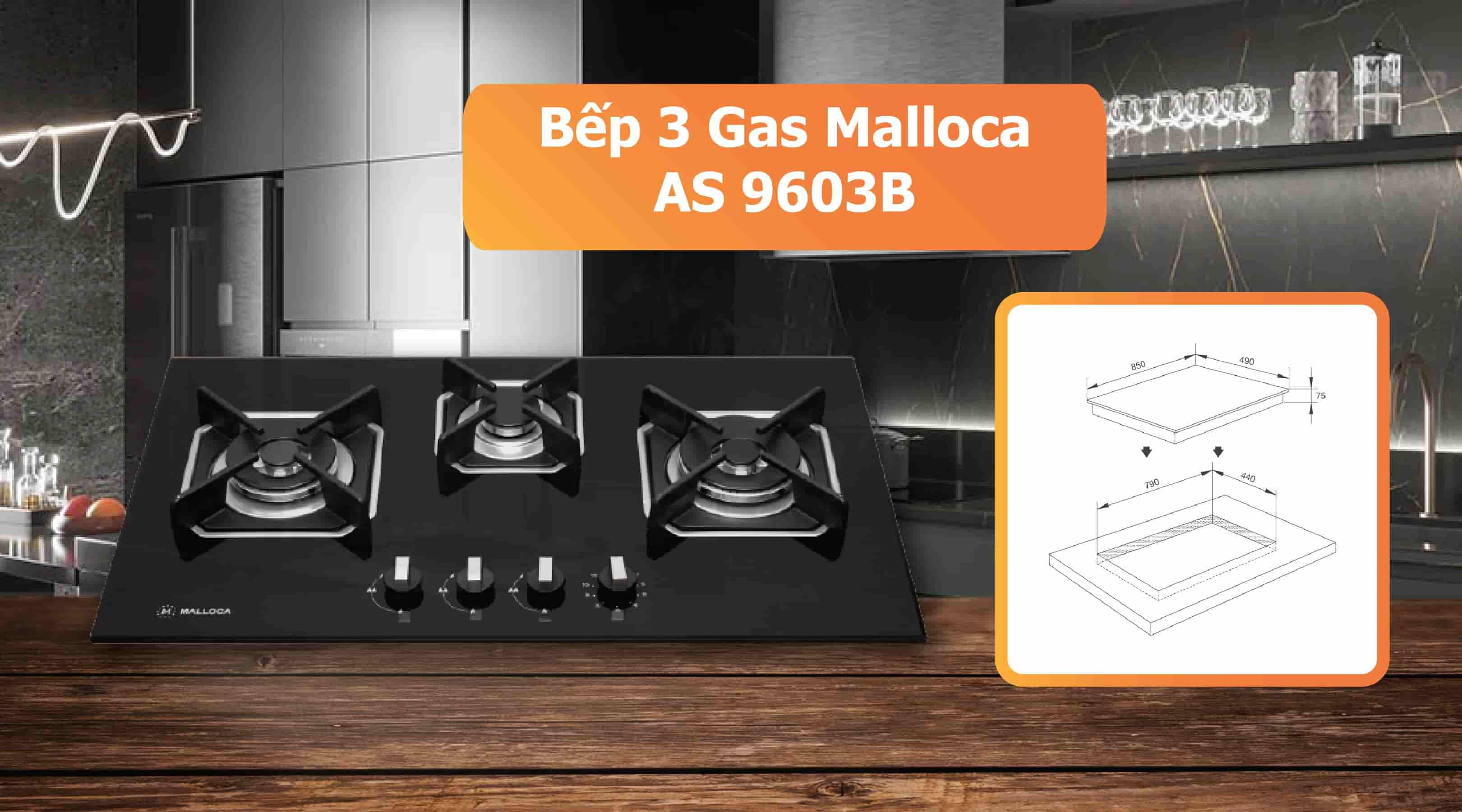 Bếp 3 Gas Malloca AS 9603B