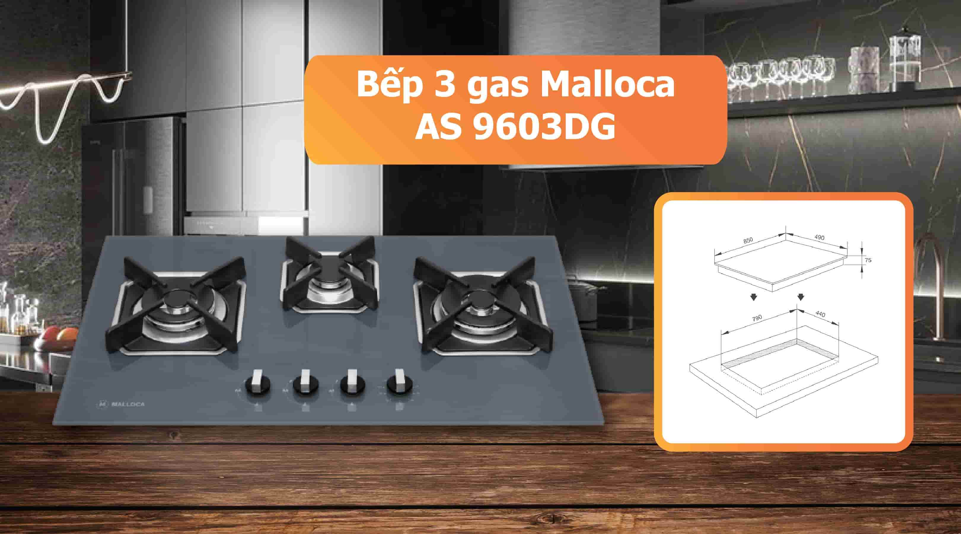 Bếp 3 gas Malloca AS 9603DG