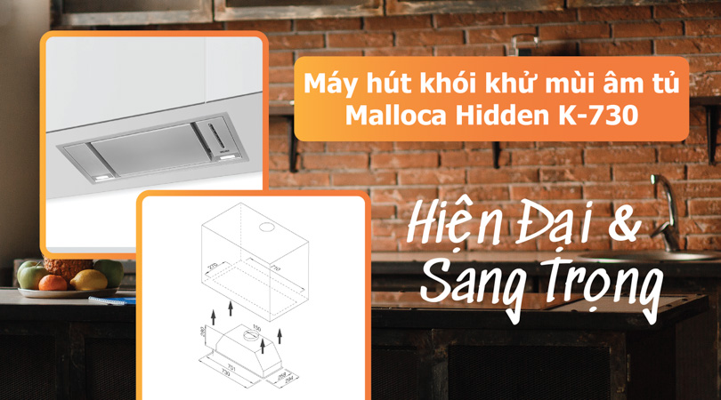 Máy hút khói khử mùi âm tủ Malloca Hidden K-730