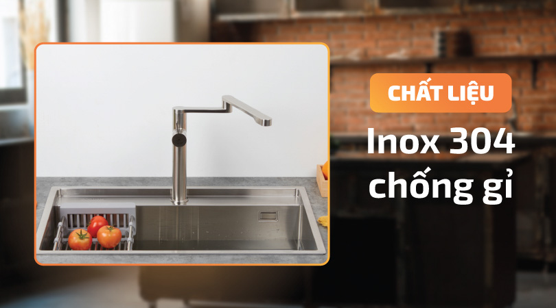 Vòi rửa chén Malloca Inox K060-S - Chất liệu inox 304