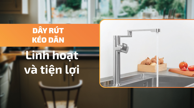 Vòi rửa chén Malloca Inox K060-S - Dây rút kéo dãn