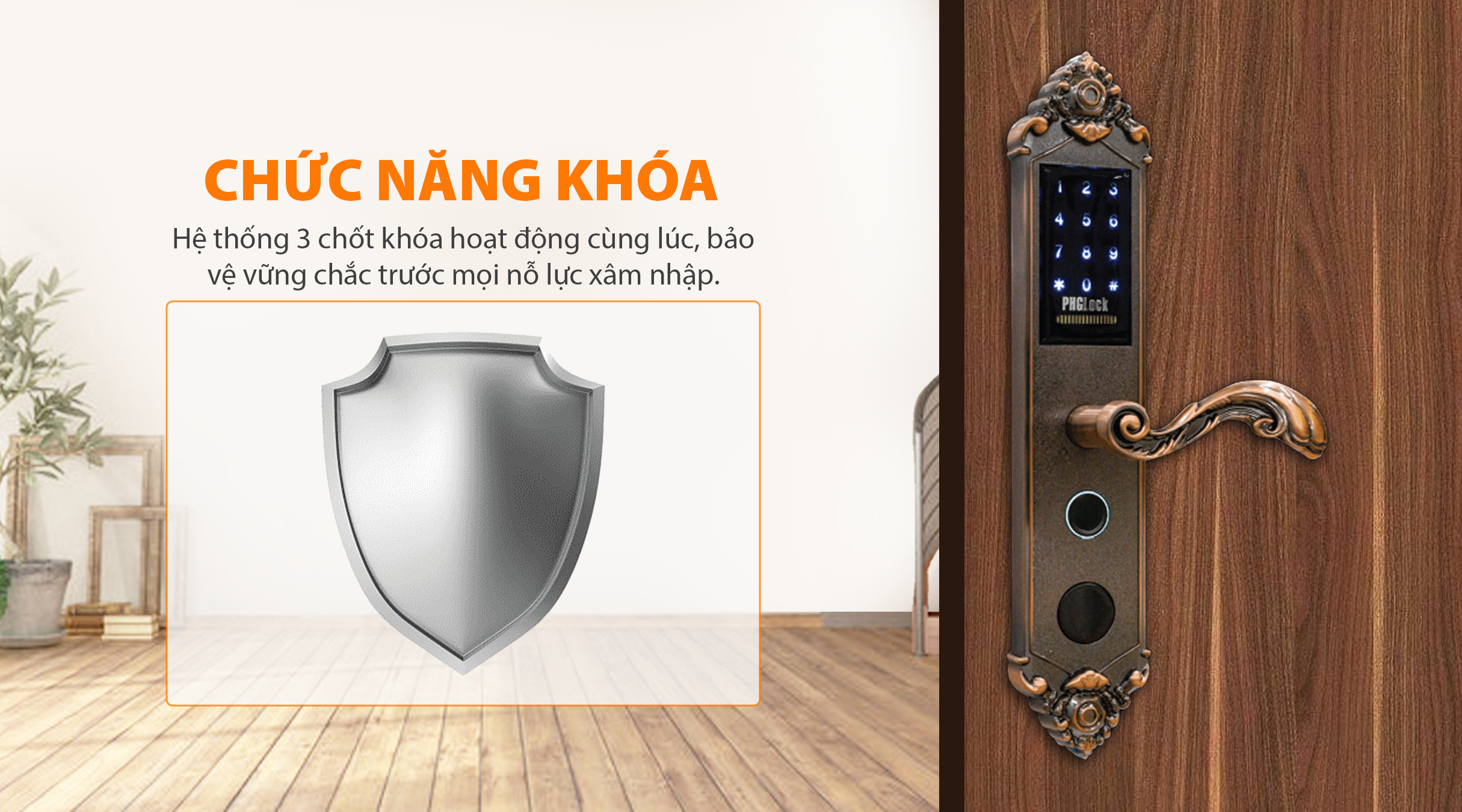 Chức năng ưu việt của khóa điện tử PHGlock FP6135 đồng