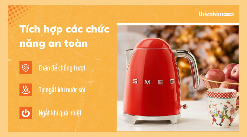 Tích hợp các chức năng an toàn Ấm đun nước SMEG KLF03RDEU 535.43.679