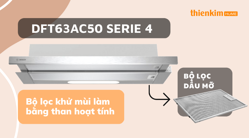 Bộ lọc khử mùi làm bằng than hoạt tính Máy hút mùi âm tủ Bosch DFT63AC50 Serie 4