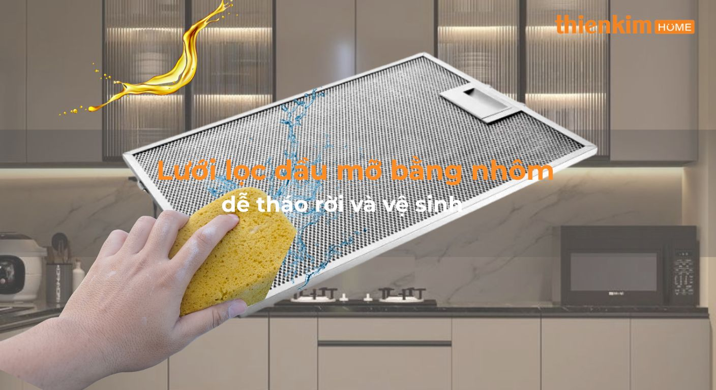 Hệ thống lọc kép với lưới nhôm và than hoạt tính – khử mùi, lọc dầu mỡ hiệu quả, giữ bếp luôn sạch thoáng.