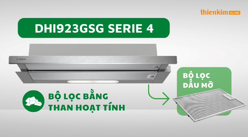 Bộ lọc bằng than hoạt tính Máy hút mùi âm tủ Bosch DHI923GSG Serie 4