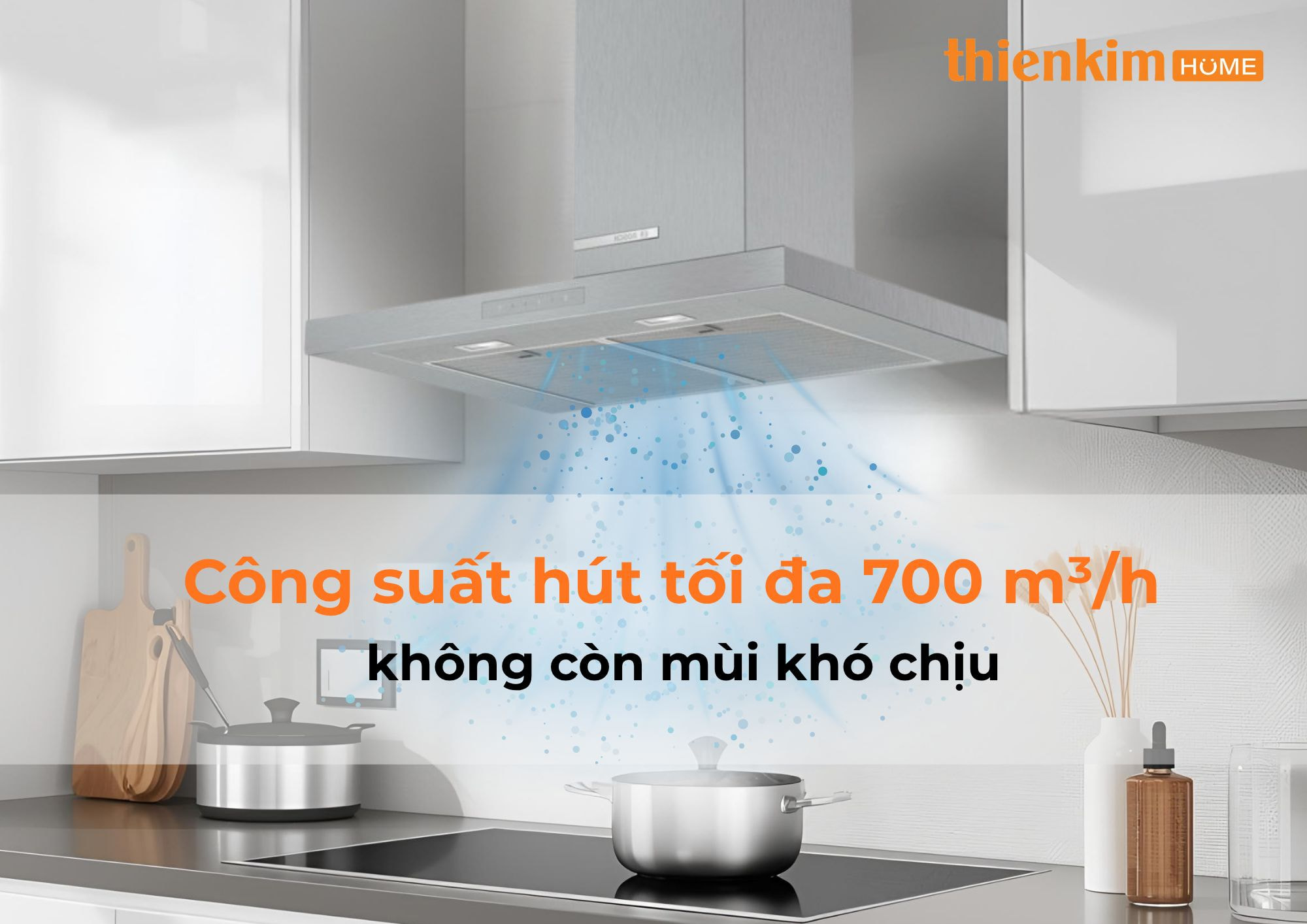 Máy hút mùi Bosch DWB77CM50 với động cơ mạnh mẽ và 3 tốc độ hút linh hoạt.