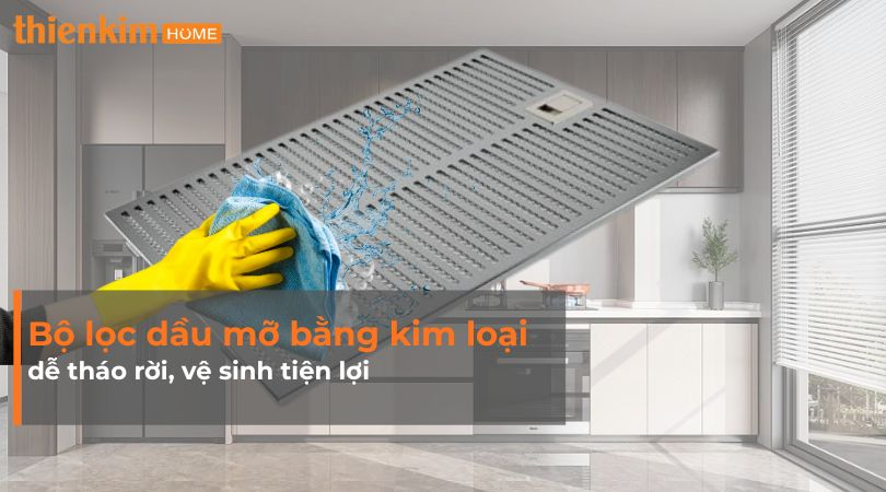 Bộ lọc dầu mỡ kim loại nhiều lớp – Dễ tháo rời, vệ sinh và bảo dưỡng, giúp máy luôn sạch bền.