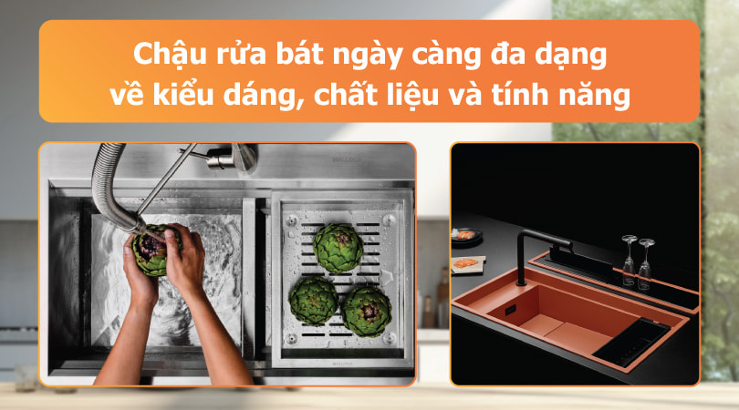 chậu rửa bát ngày càng đa dạng về kiểu dáng