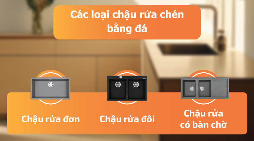 Các loại chậu rửa chén bằng đá: đơn, đôi