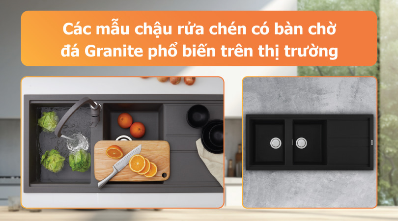 Chậu rửa chén có bàn chờ đá Granite