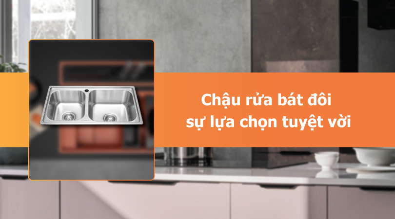 chậu rửa chén Inox: Chậu rửa bát đôi