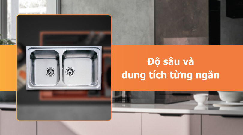 chậu rửa bát 2 hố Độ sâu và dung tích từng ngăn
