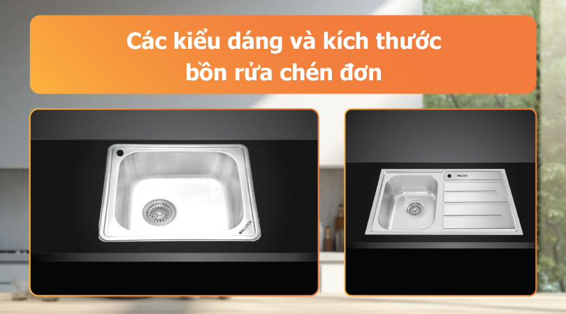 kiểu dáng và kích thước chậu rửa bát đá 1 hố