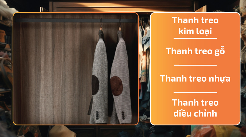 các loại thanh treo quần áo: nhựa kim loại gỗ
