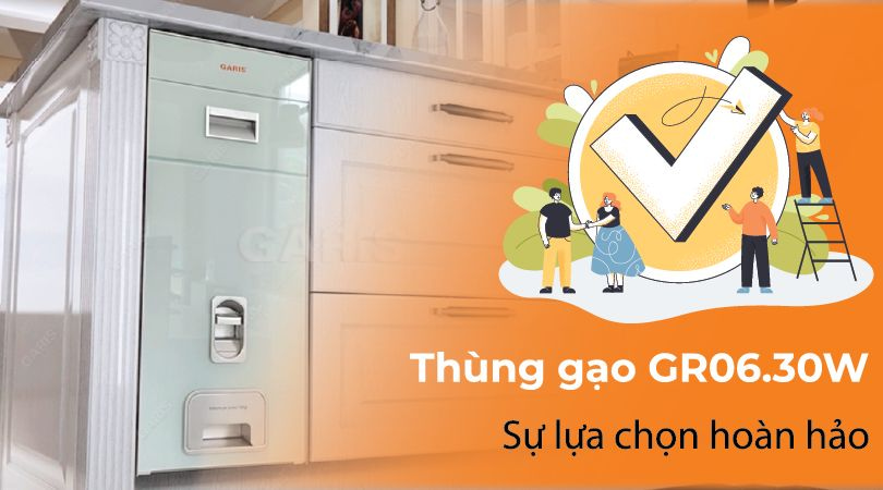 Thùng gạo mặt kính trắng Garis GR06.30W
