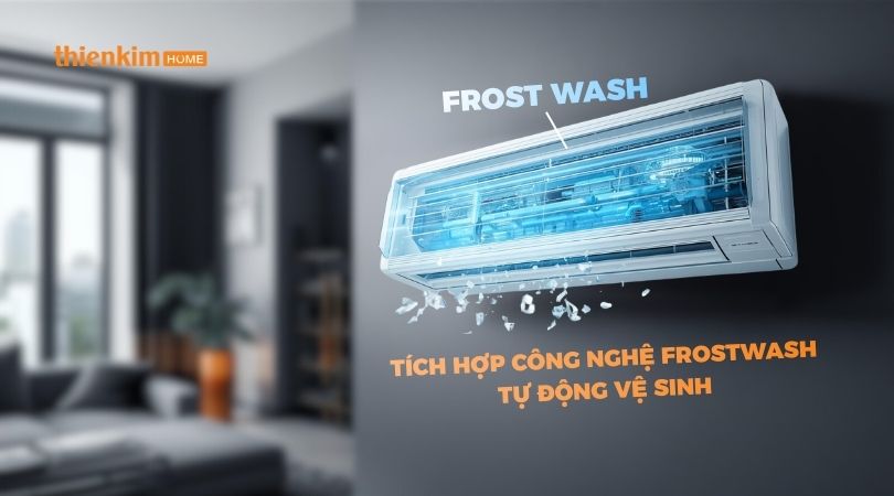 Công nghệ FrostWash trên máy lạnh Hitachi giúp tự động vệ sinh dàn lạnh sạch khuẩn tối ưu.