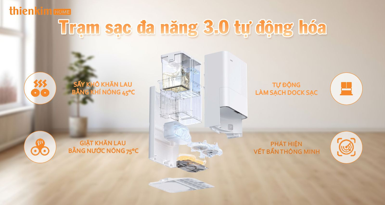 Trạm sạc đa năng Roborock Qrevo Edge 5V1 3.0 – trung tâm bảo dưỡng thông minh với tính năng giặt, sấy và làm sạch tự động, duy trì hiệu suất tối đa cho robot.