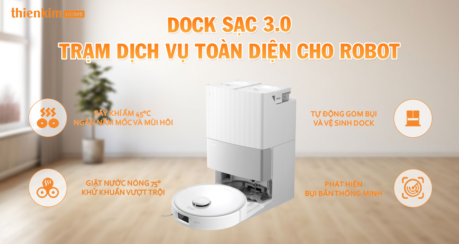 Roborock Qrevo Edge T – Dock sạc 3.0 thông minh, giặt nước nóng 75°C, sấy khí ấm 45°C và tự động gom bụi, mang đến trải nghiệm dọn dẹp rảnh tay toàn diện.